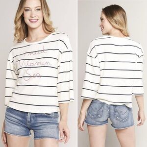 Sundry Vitamin Sea Kimono Sleeve Pullover Top 2 Medium ivory striped beach cozy